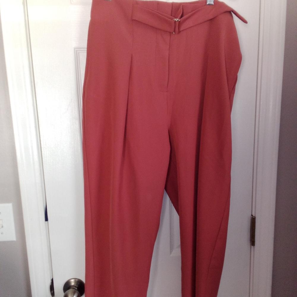 Women's J.O.A. Mauve Colored trouser With attached Gold Buckle Belt.
